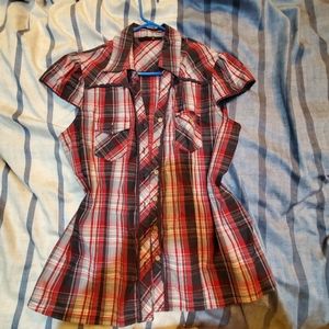 MXM cap sleeve red button up shirt